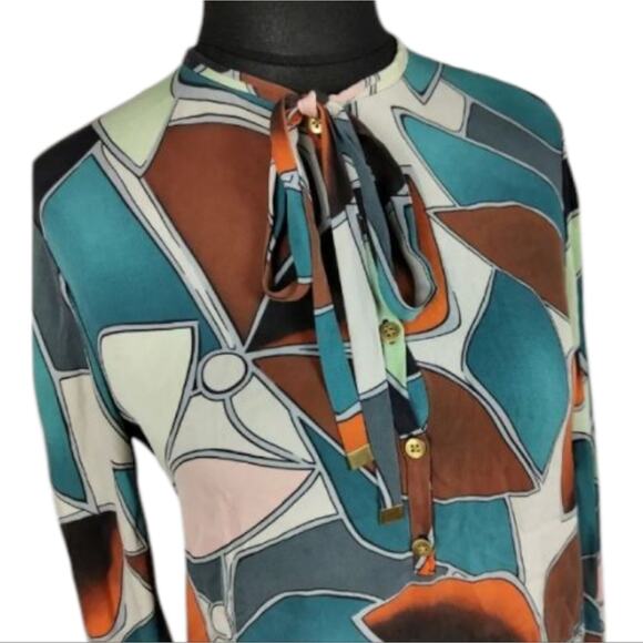 Diane Von Furstenberg Multicolor Geometric Print Silk Women's Top Size 4 Small - Picture 3 of 8